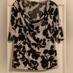 Covington Petite XL Silky Black & White Cowell Neck Top